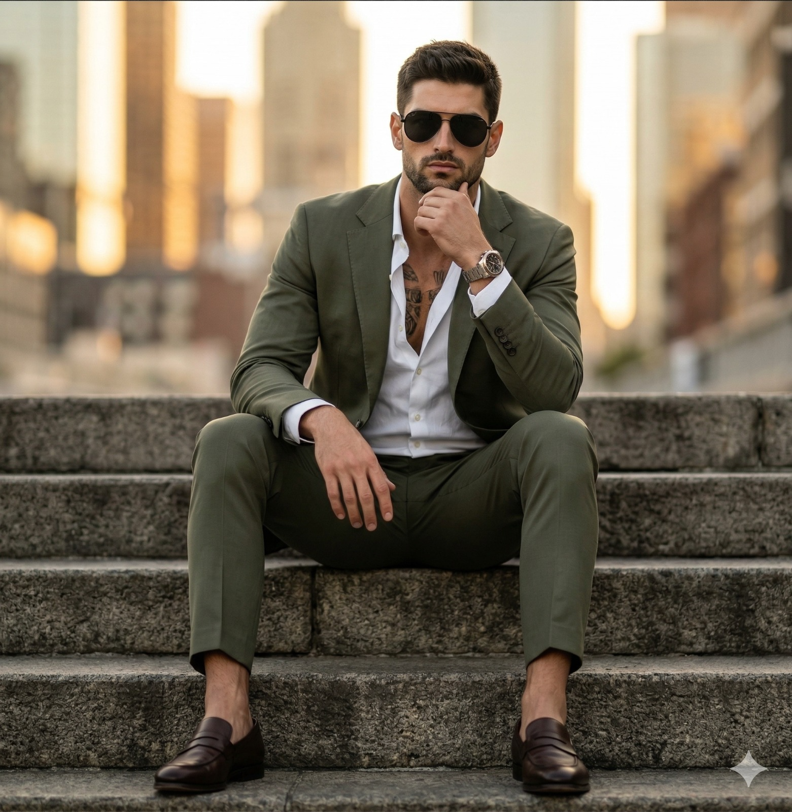 Result 1 for Golden Hour Gentleman AI Photo Editing Prompt