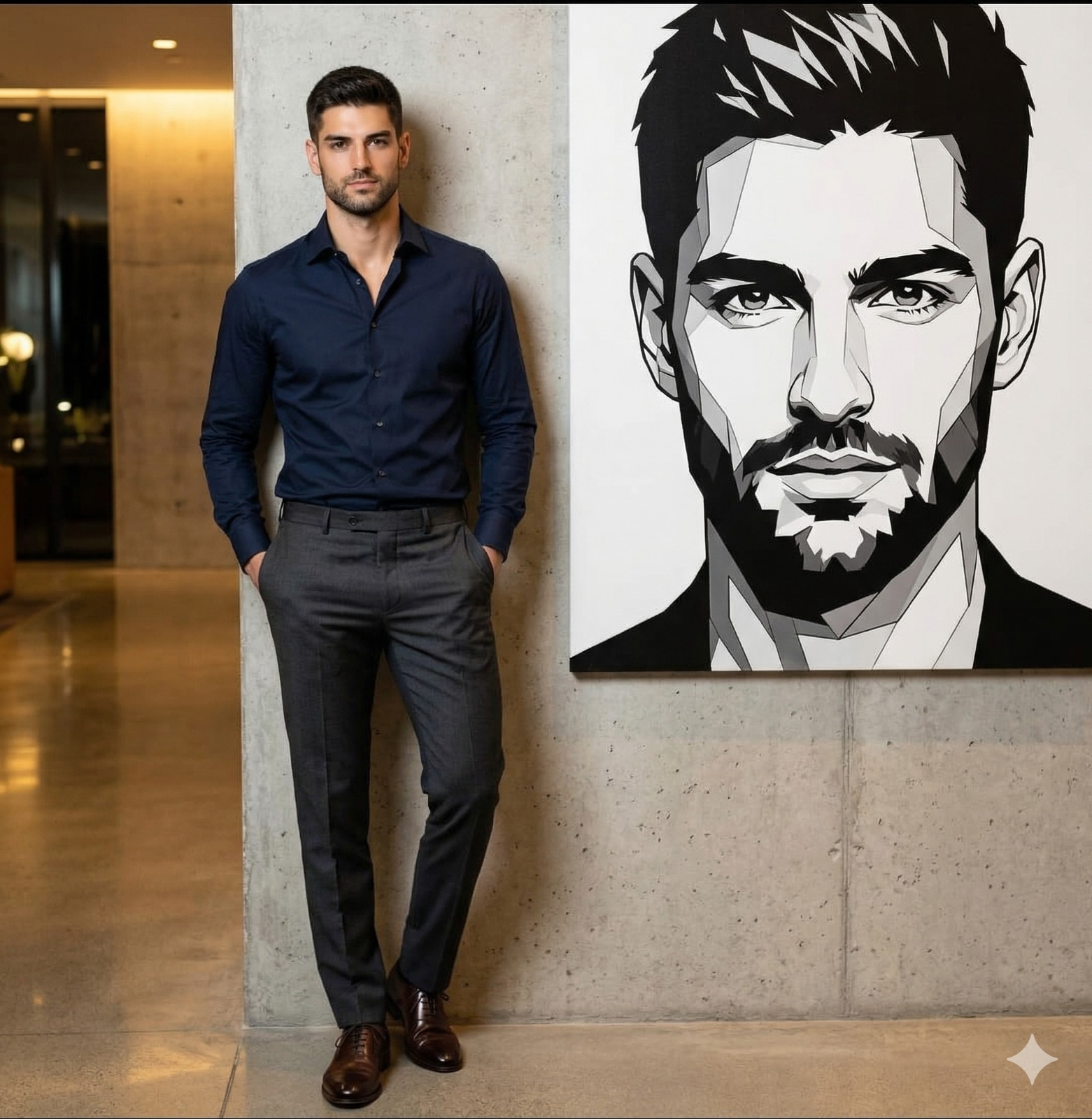 Result 1 for Cinematic Wall Portrait AI Photo Editing Prompt