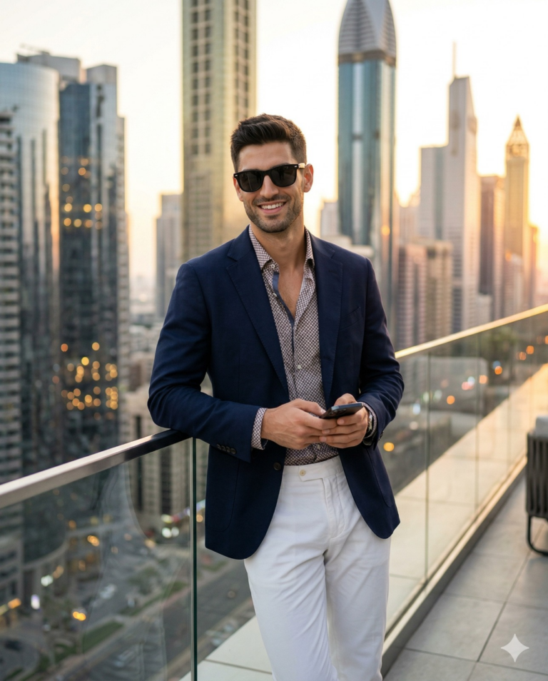Result 1 for Golden Rooftop Gentleman AI Photo Editing Prompt