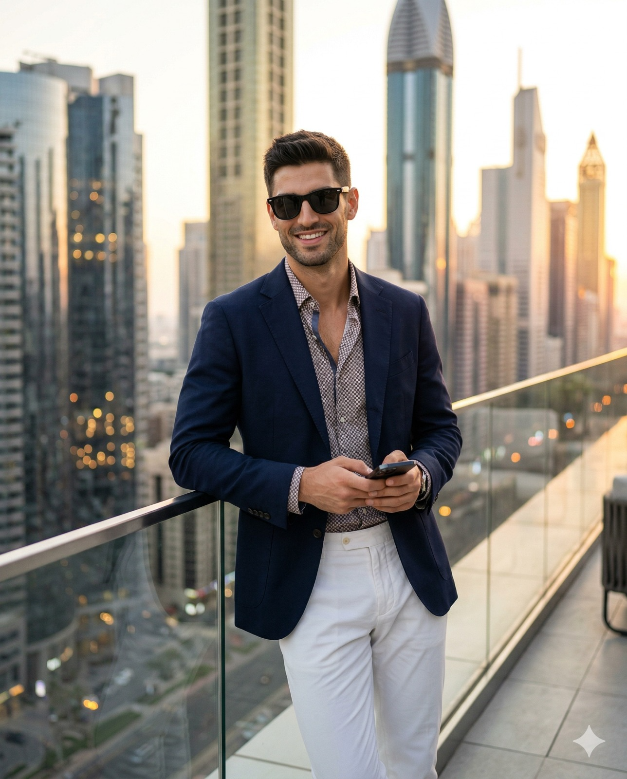 Result 1 for Golden Rooftop Gentleman AI Photo Editing Prompt
