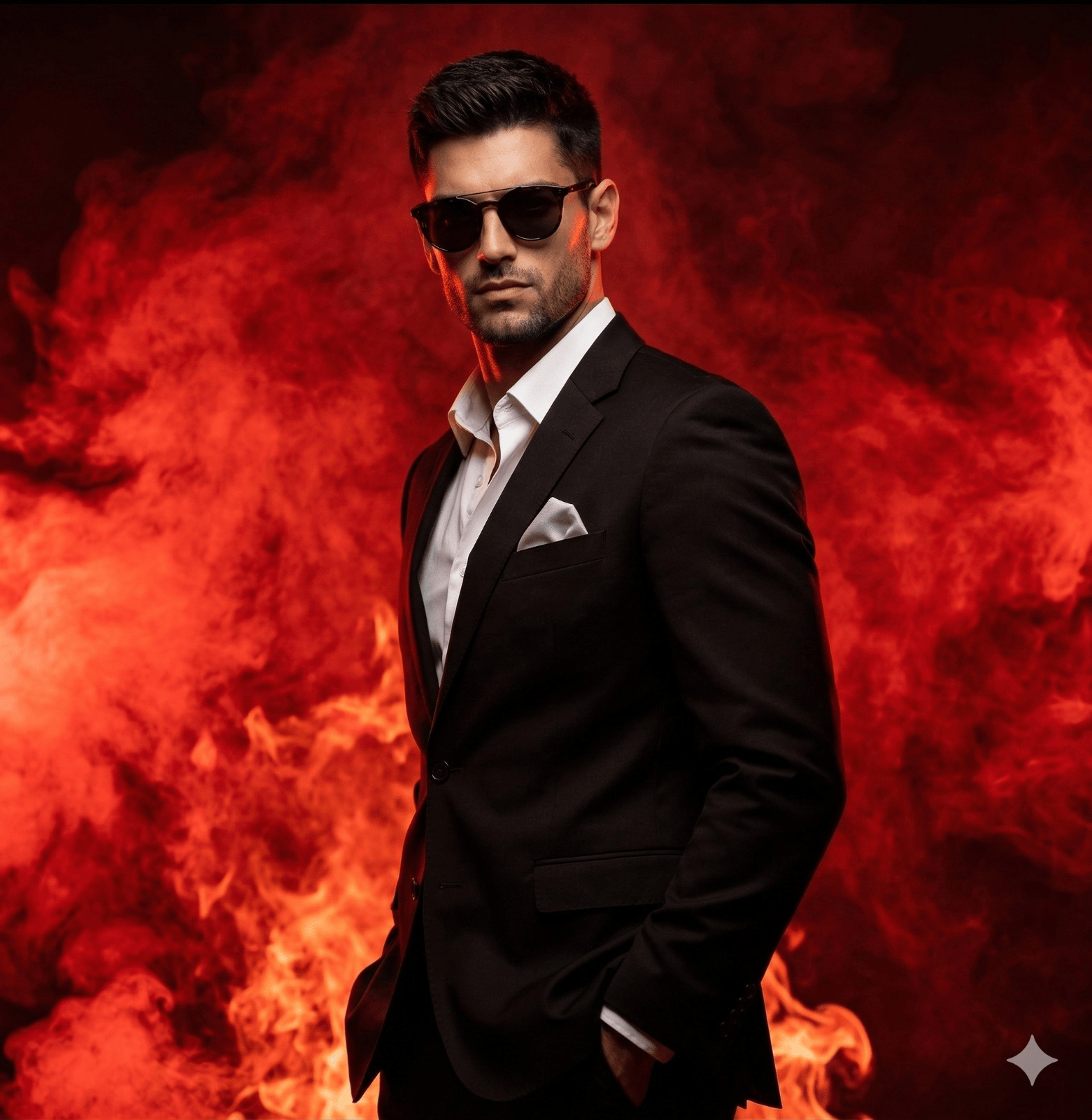 Result 1 for Crimson Power Gentleman AI Photo Editing Prompt