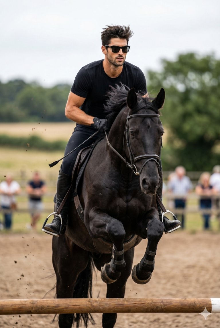 Result 1 for Equestrian Adrenaline Leap AI Photo Editing Prompt
