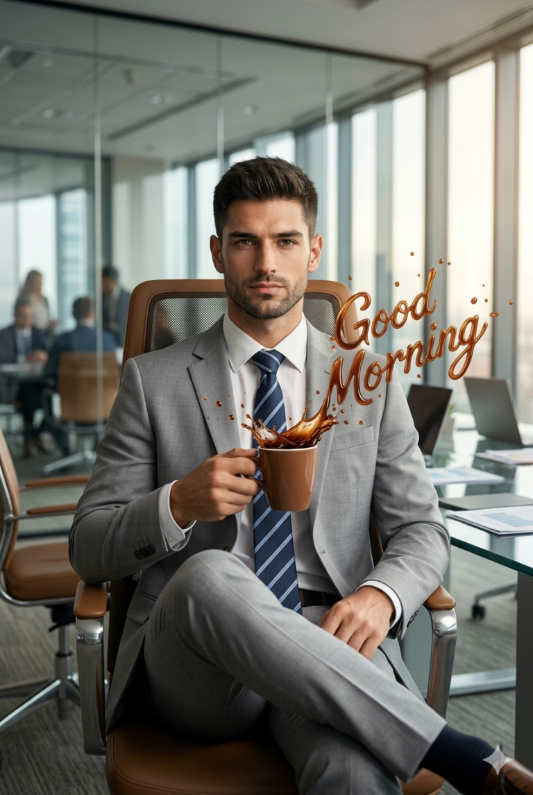 Result 1 for Corporate Coffee Splash AI Photo Editing Prompt