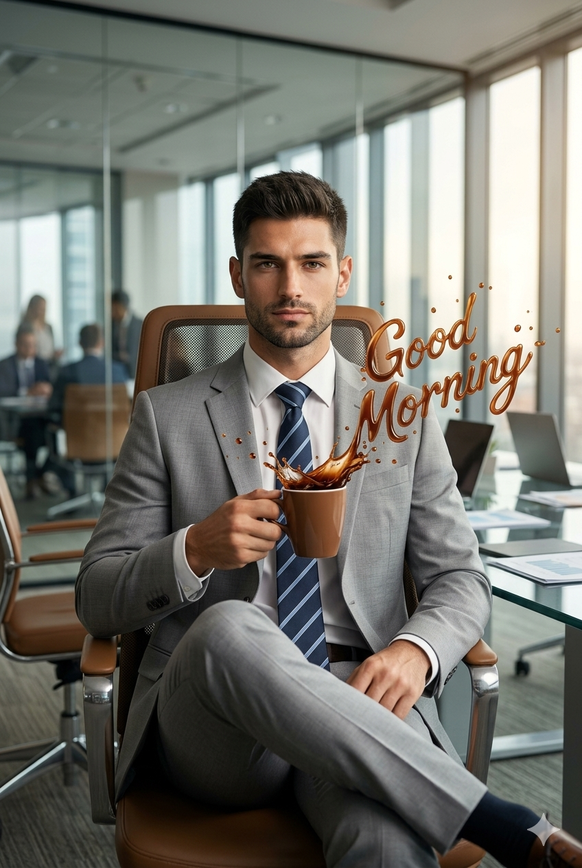 Result 1 for Corporate Coffee Splash AI Photo Editing Prompt
