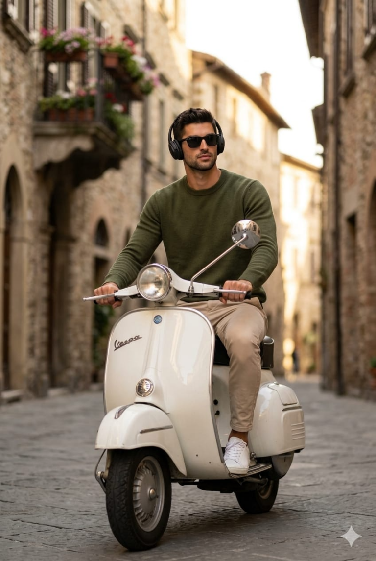 Result 1 for Vintage Scooter Editorial AI Photo Editing Prompt
